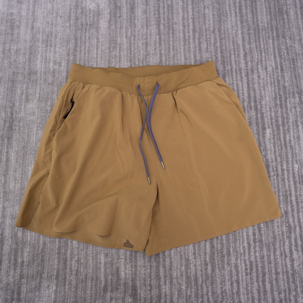 Rabbit Running Shorts Mens Small Tan Excellent 5 Inch Inseam Pockets Drawstring
